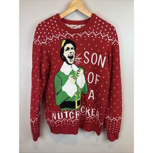 Elf Buddy Son of a Nutcracker Ugly Sweater M Red Christmas Holiday